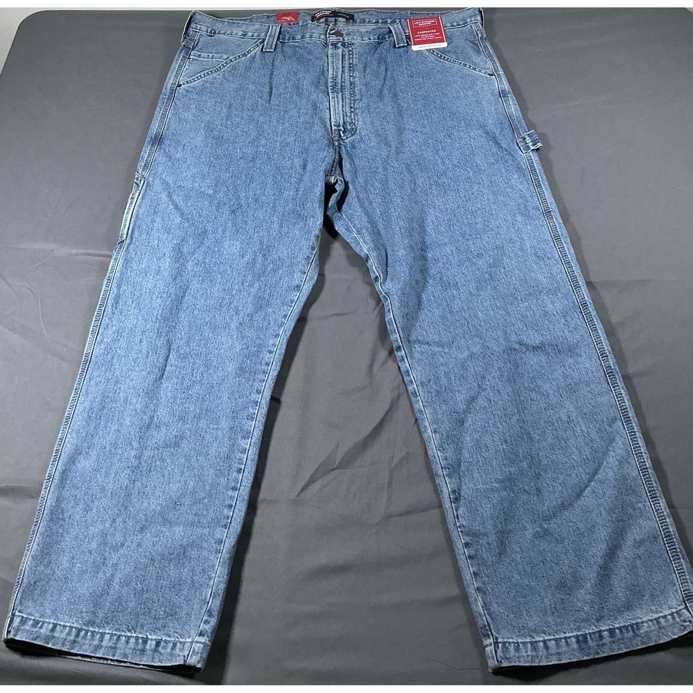 Levi Strauss Signature Mens Carpenter Jeans 42x30 Light Wash Blue Workwear New